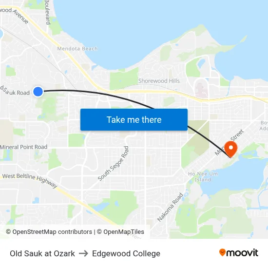 Old Sauk at Ozark to Edgewood College map