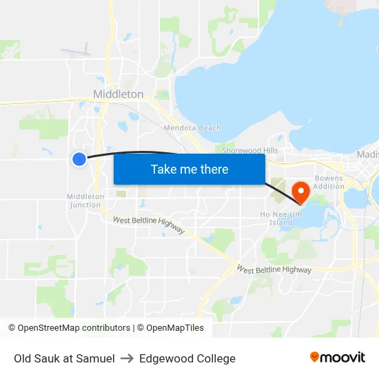 Old Sauk at Samuel to Edgewood College map