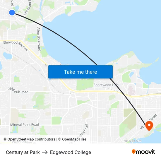 Century at Park to Edgewood College map