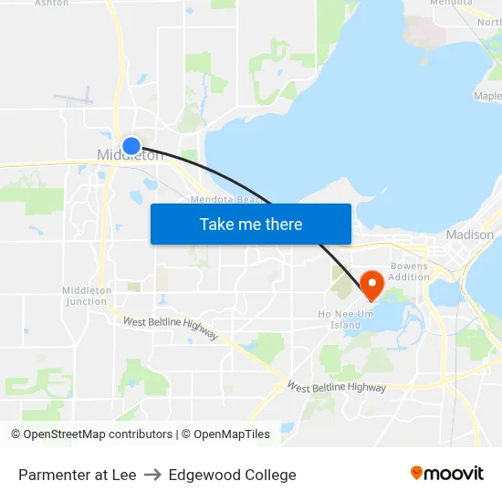 Parmenter at Lee to Edgewood College map