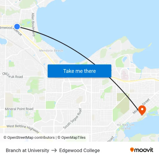 Branch at University to Edgewood College map