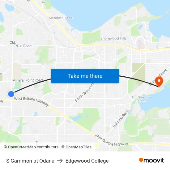 S Gammon at Odana to Edgewood College map