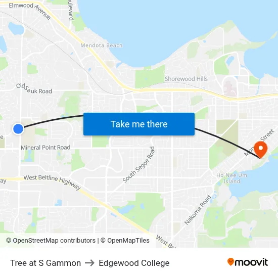 Tree at S Gammon to Edgewood College map