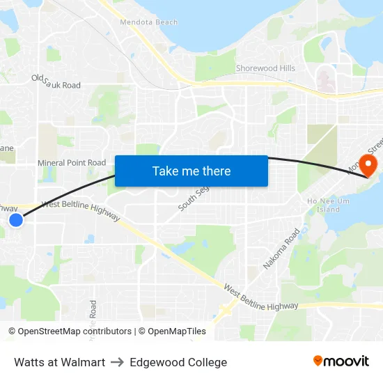 Watts at Walmart to Edgewood College map