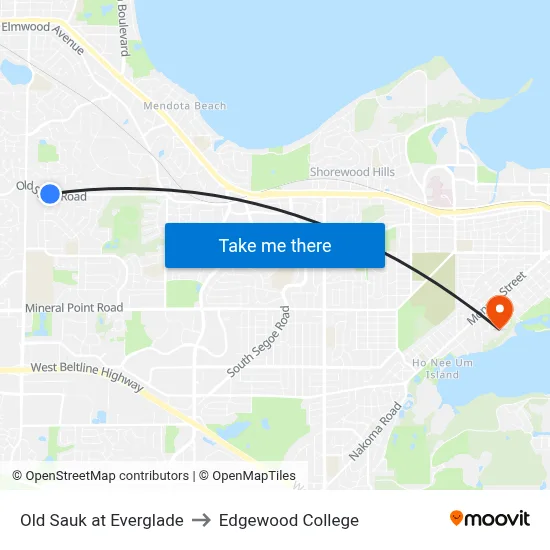 Old Sauk at Everglade to Edgewood College map