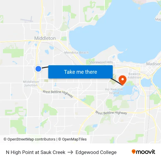 N High Point at Sauk Creek to Edgewood College map