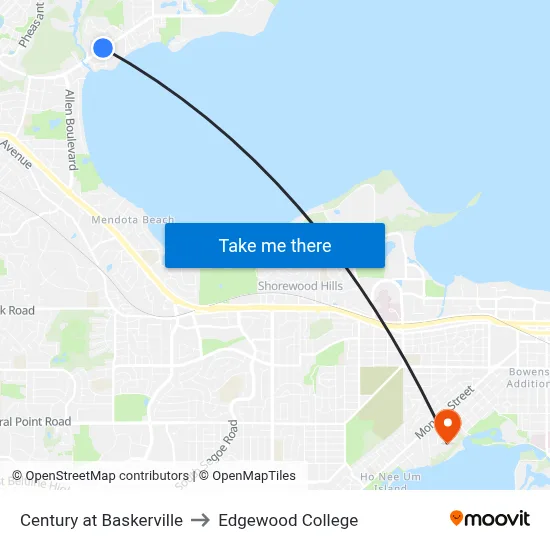 Century at Baskerville to Edgewood College map