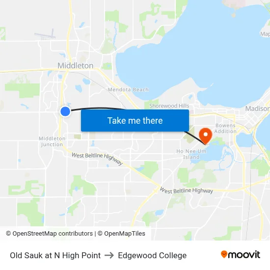 Old Sauk at N High Point to Edgewood College map