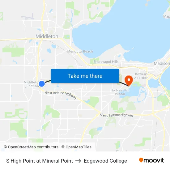 S High Point at Mineral Point to Edgewood College map