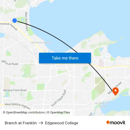 Branch at Franklin to Edgewood College map