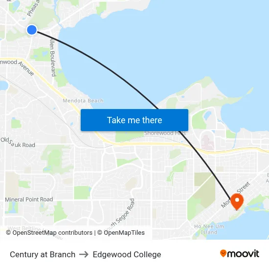 Century at Branch to Edgewood College map