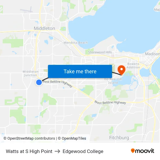Watts at S High Point to Edgewood College map