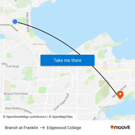 Branch at Franklin to Edgewood College map