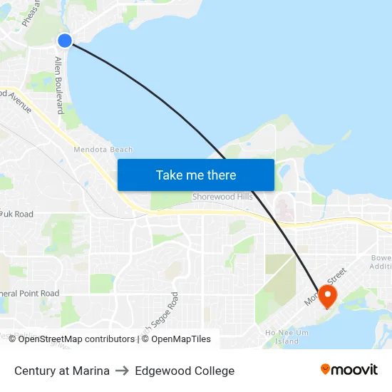 Century at Marina to Edgewood College map
