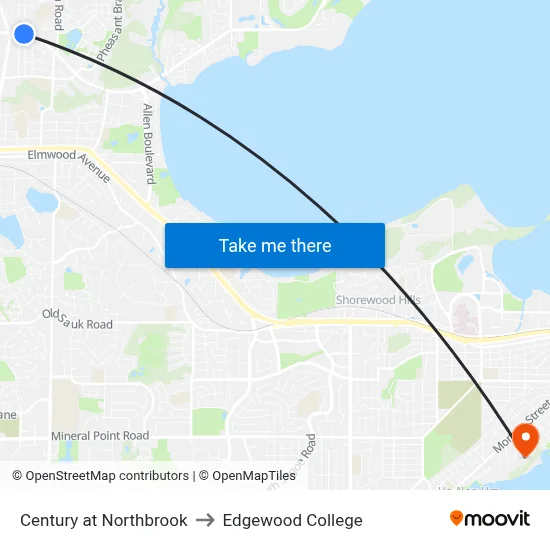 Century at Northbrook to Edgewood College map