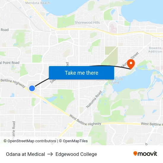 Odana at Medical to Edgewood College map