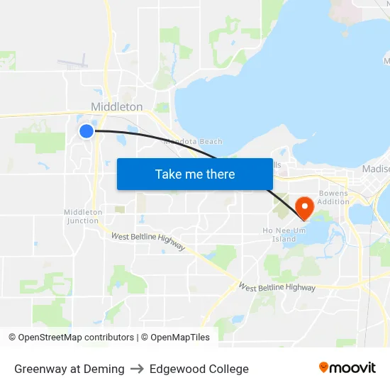 Greenway at Deming to Edgewood College map