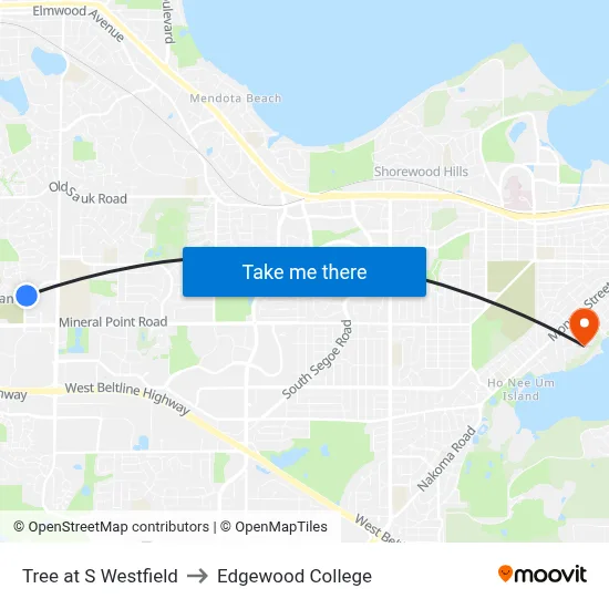 Tree at S Westfield to Edgewood College map