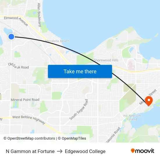 N Gammon at Fortune to Edgewood College map
