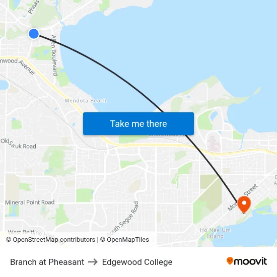 Branch at Pheasant to Edgewood College map