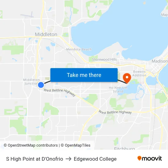 S High Point at D'Onofrio to Edgewood College map