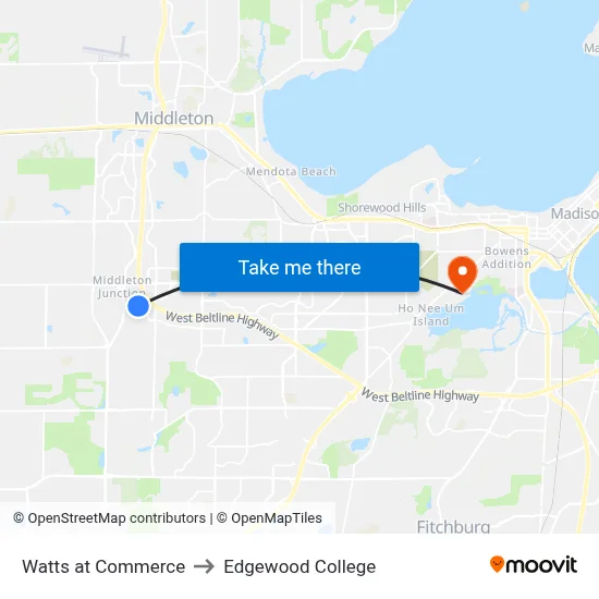 Watts at Commerce to Edgewood College map
