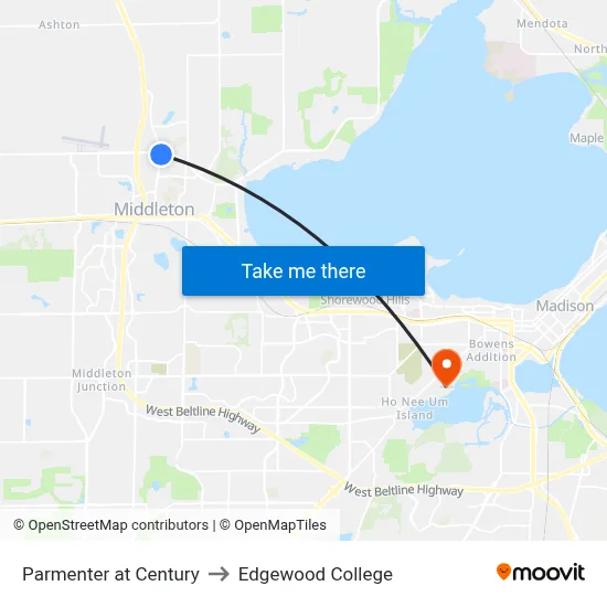 Parmenter at Century to Edgewood College map