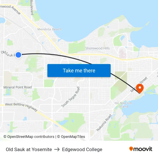 Old Sauk at Yosemite to Edgewood College map
