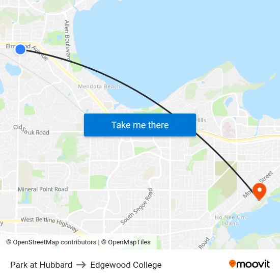 Park at Hubbard to Edgewood College map