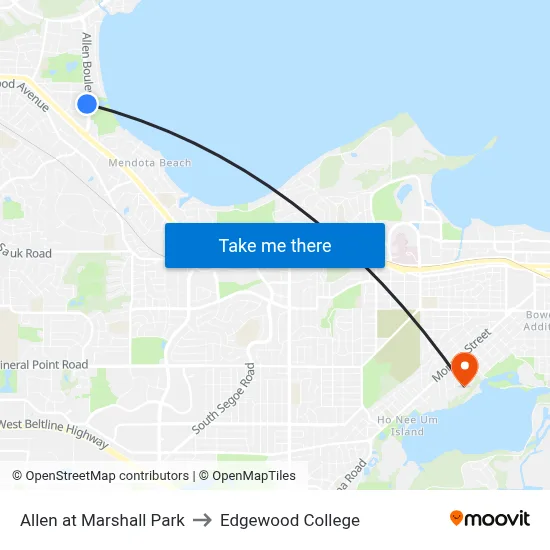Allen at Marshall Park to Edgewood College map