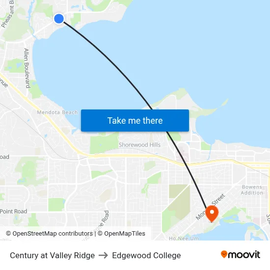 Century at Valley Ridge to Edgewood College map