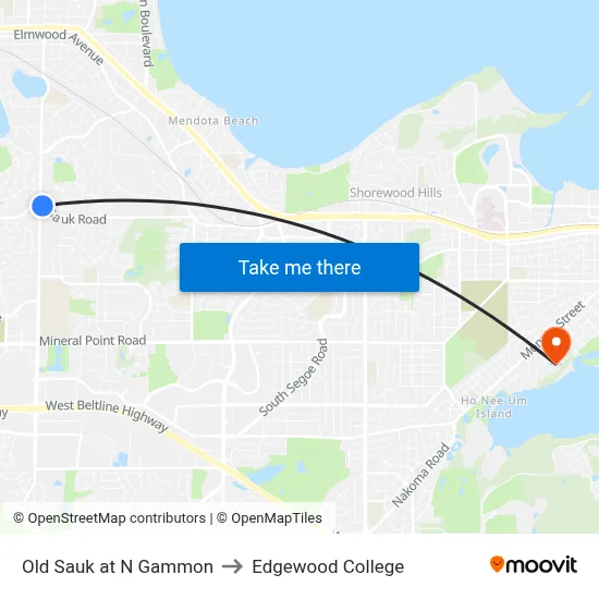 Old Sauk at N Gammon to Edgewood College map