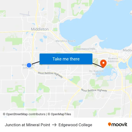Junction at Mineral Point to Edgewood College map
