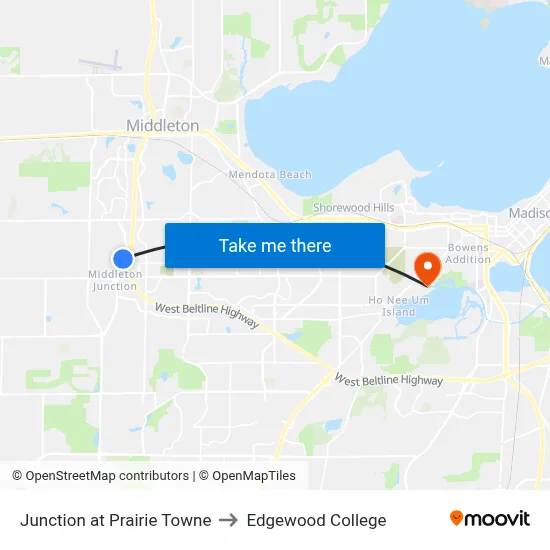 Junction at Prairie Towne to Edgewood College map