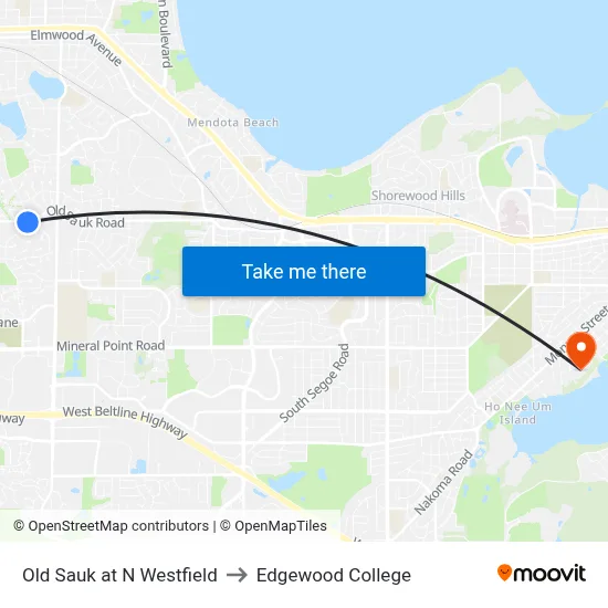 Old Sauk at N Westfield to Edgewood College map