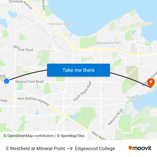 S Westfield at Mineral Point to Edgewood College map