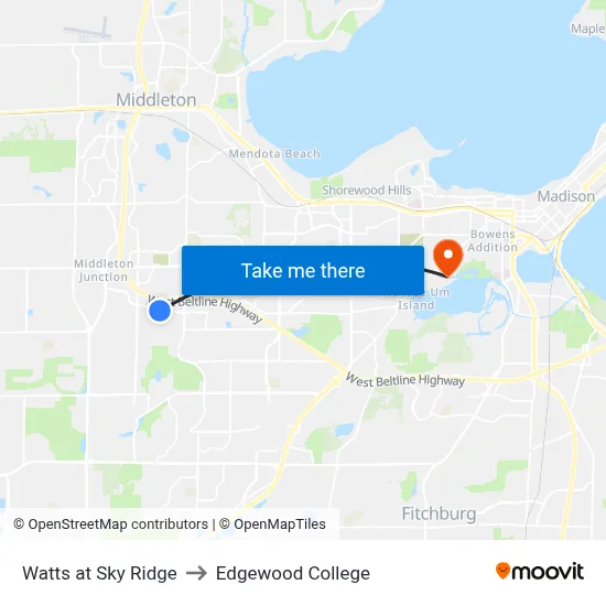 Watts at Sky Ridge to Edgewood College map
