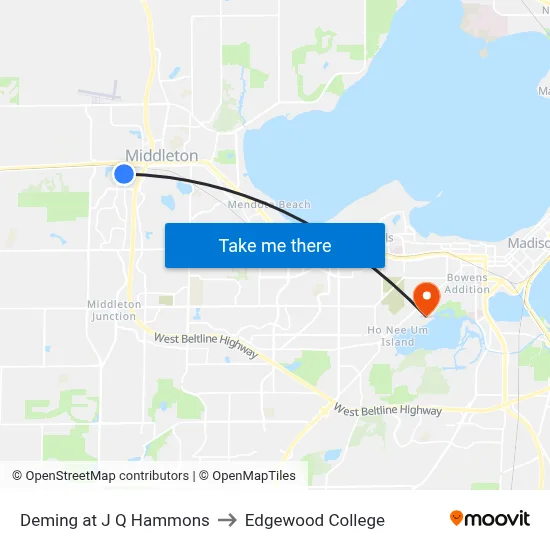 Deming at J Q Hammons to Edgewood College map