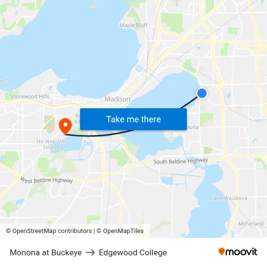 Monona at Buckeye to Edgewood College map