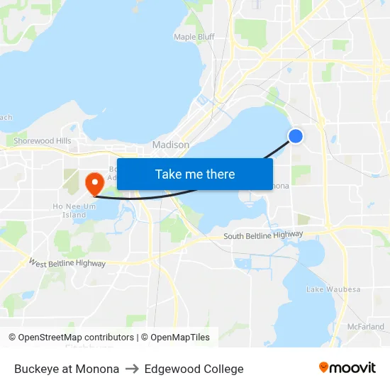 Buckeye at Monona to Edgewood College map