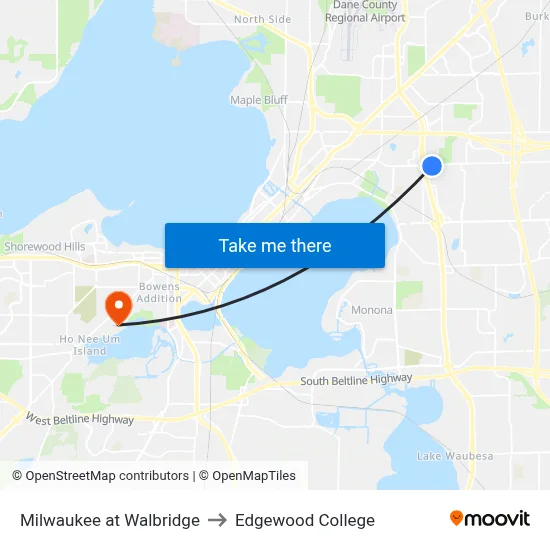 Milwaukee at Walbridge to Edgewood College map