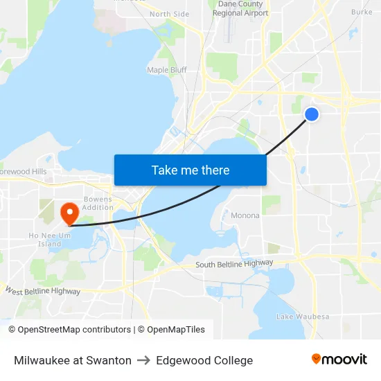 Milwaukee at Swanton to Edgewood College map