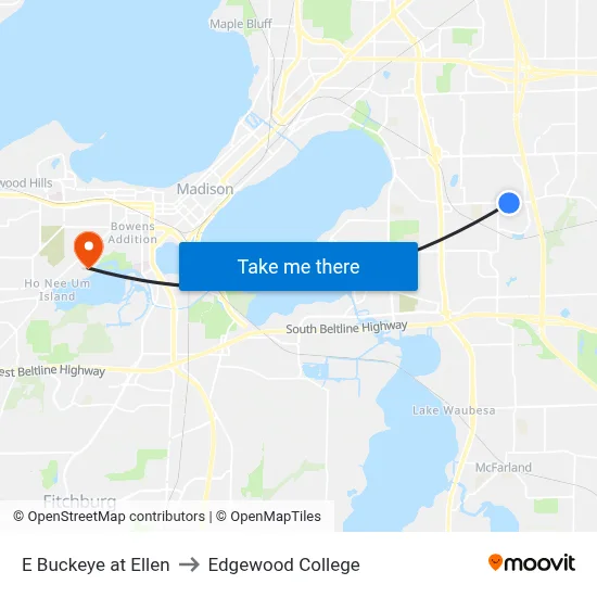 E Buckeye at Ellen to Edgewood College map