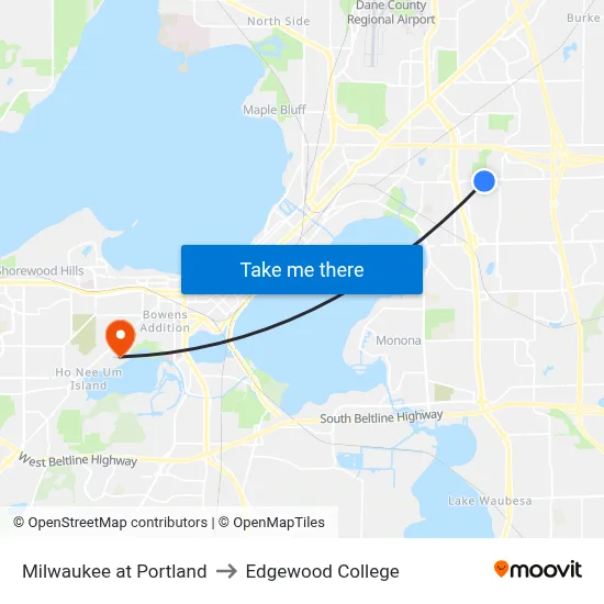 Milwaukee at Portland to Edgewood College map