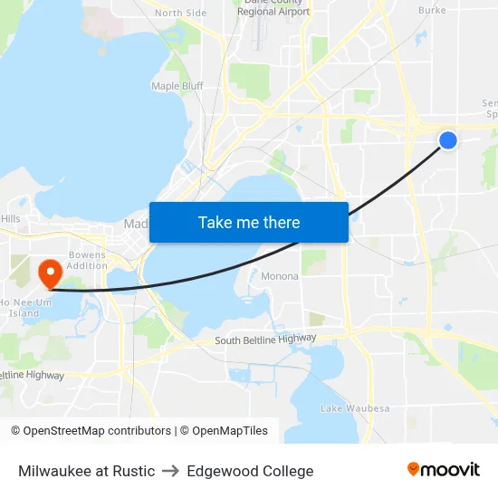 Milwaukee at Rustic to Edgewood College map