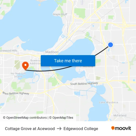 Cottage Grove at Acewood to Edgewood College map