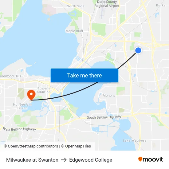 Milwaukee at Swanton to Edgewood College map