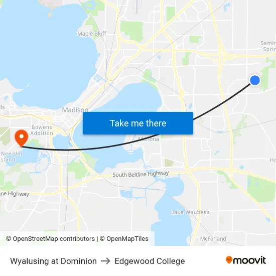 Wyalusing at Dominion to Edgewood College map