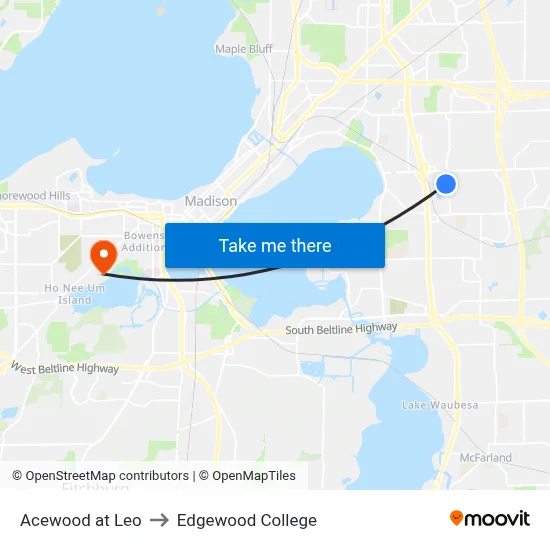 Acewood at Leo to Edgewood College map