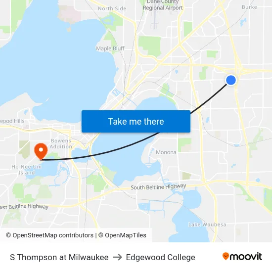 S Thompson at Milwaukee to Edgewood College map